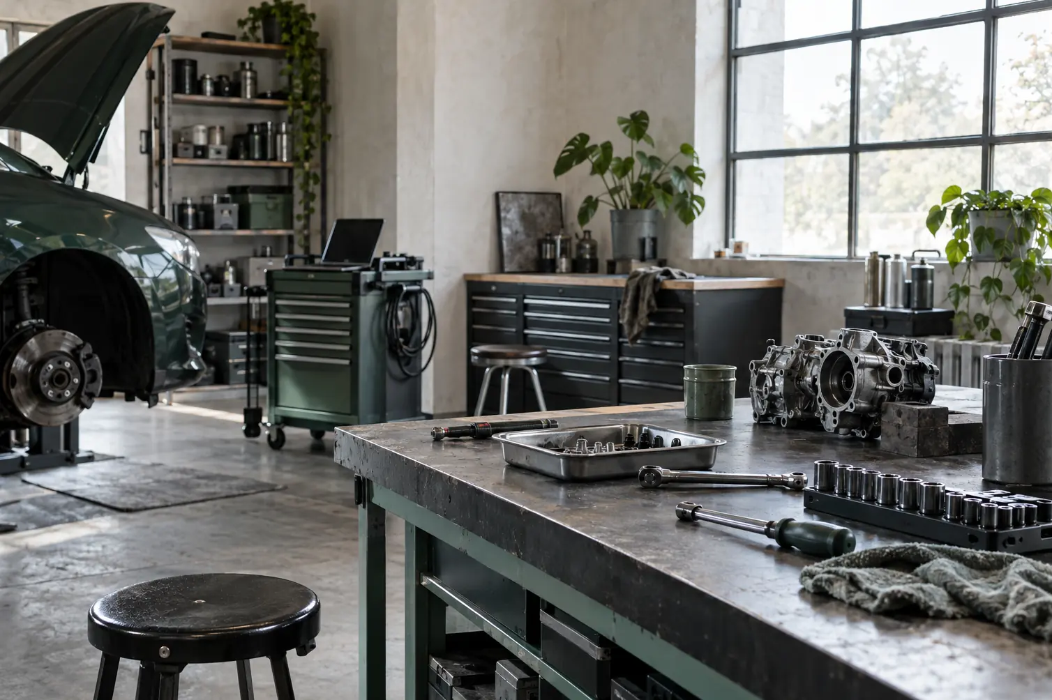 Illustration of auto repair shops and their working space